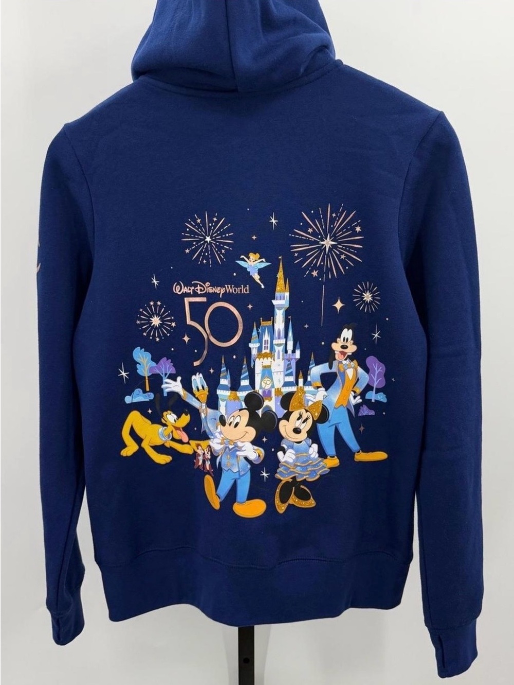 Disney Navy Blue Zip-Up Hoodie with 50th Anniversary Castle & Characters